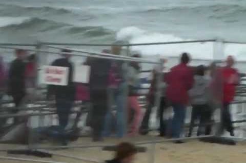 Olympic Torch Relay. PUBLIC MADE TO SCRAMBLE OVER BEACH GROYNS